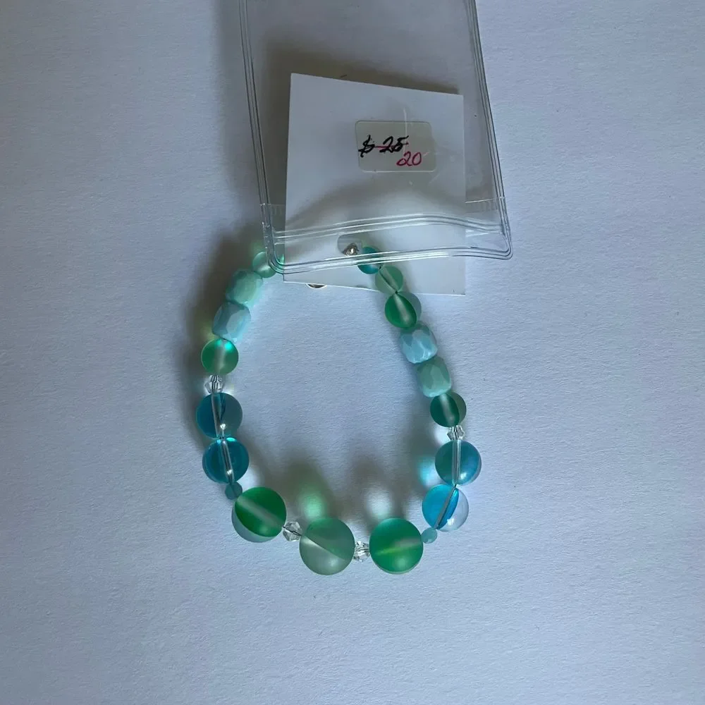 Artisan handmade glass blue bracelet sea Czech crystal glass silver plated‎
